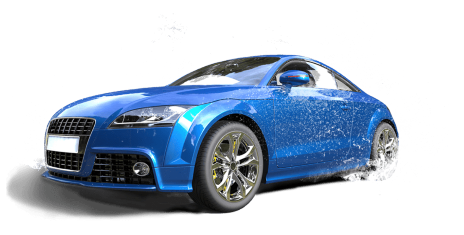 cash wash city blue-sports-car-water-splash-car-wash